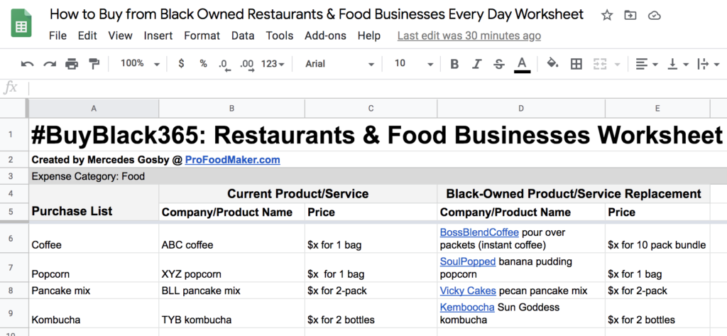 Support Black owned restaurants & food businesses every day using this Google Sheet created by Mercedes Gosby