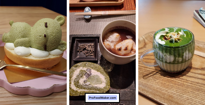 Matcha desserts collage.