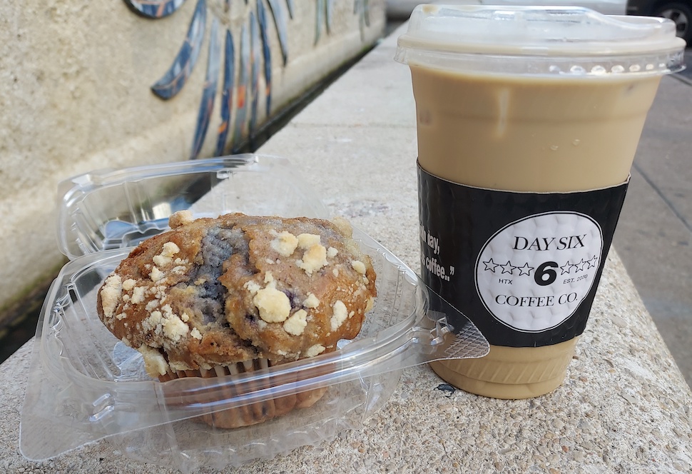 Blueberry muffin from Day 6 Coffee, a Black owned coffee shop in Downtown Houston