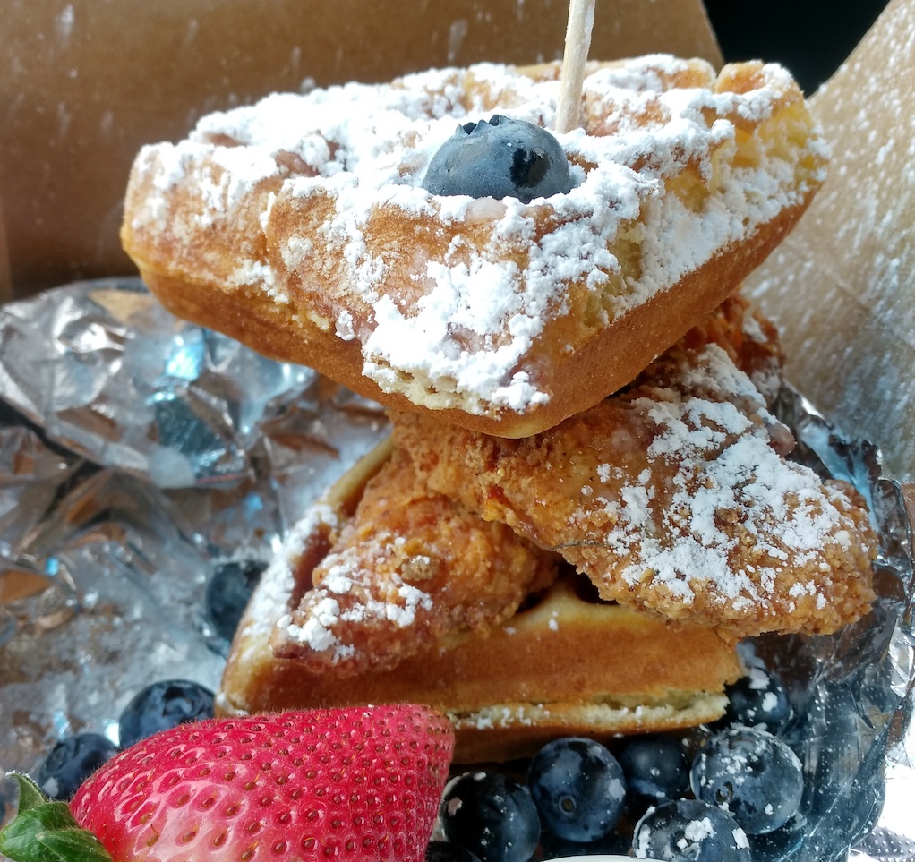 Waffle Sandwich from The Brunch Bus, the first Black owned food truck in Houston that serves brunch.