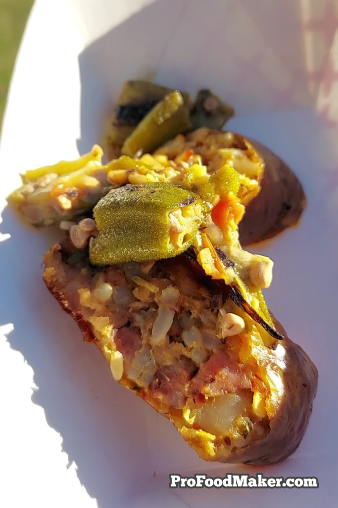 Smoked gumbo boudain with sauteed okra by Greg Gatlin of Gatlin's BBQ