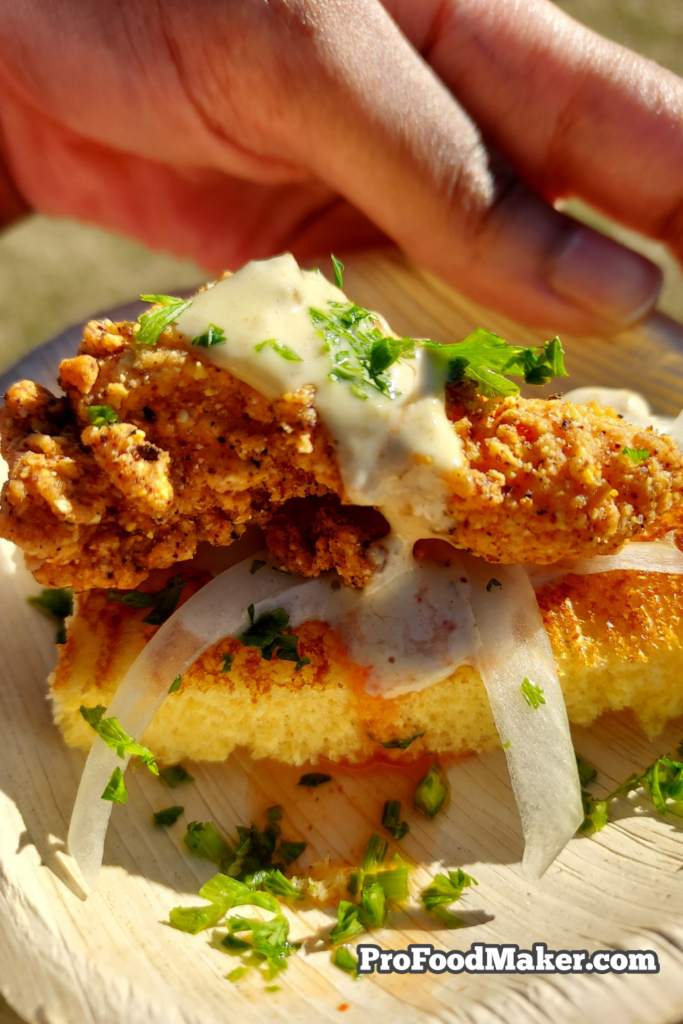 Fried catfish sando with smoked oyster mayo & hot sauce. From Michelle Wallace of B'tween Sandwich Co