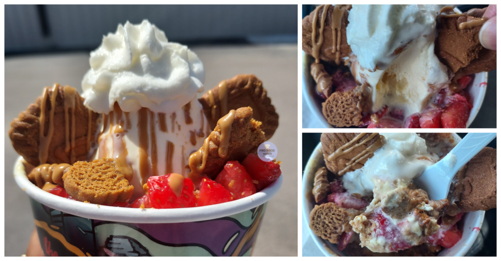 ice cream catering houston. 3 images showing the Diddy Kong banana pudding with a vanilla ice cream scoop from The Funnel Bar, a Black owned ice cream food truck.