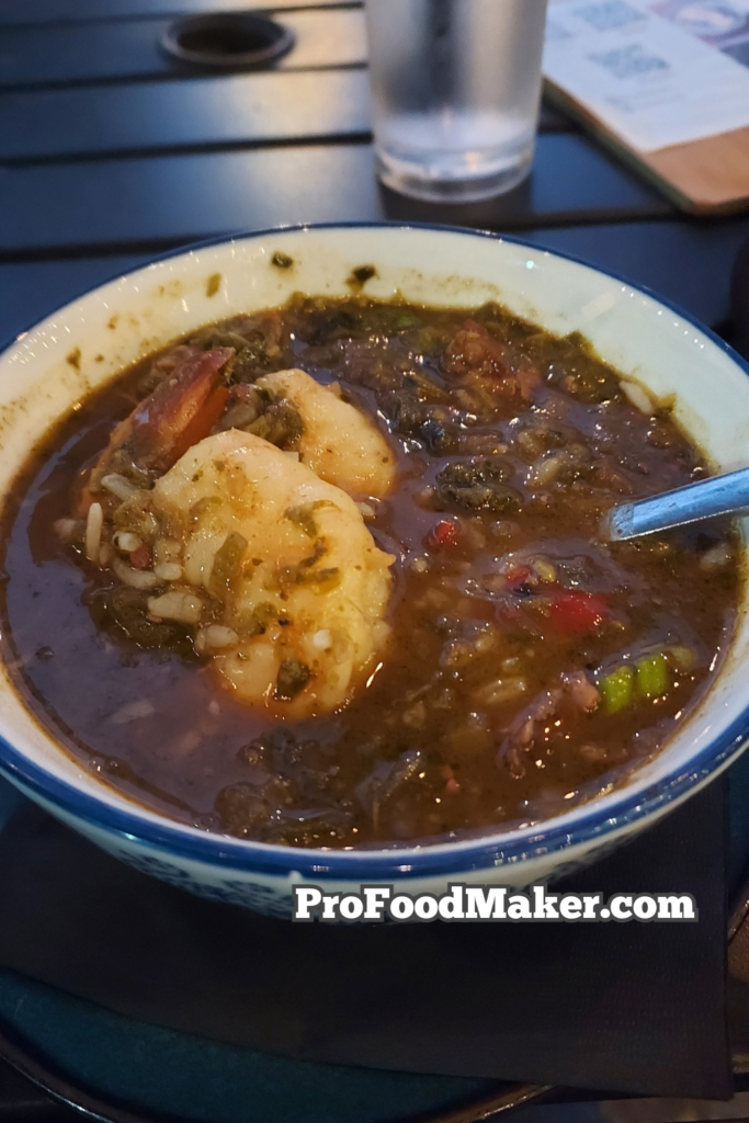 gumbo with shrimp from lucilles, a restaurant in the Museum District of Houston