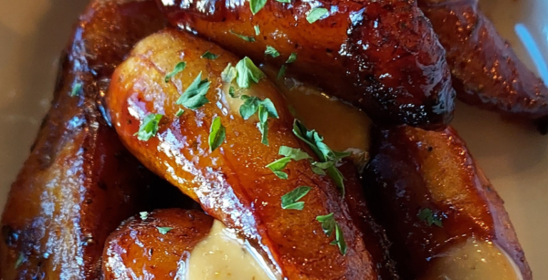 Black owned restaurants Oakland. Close up of plantains.