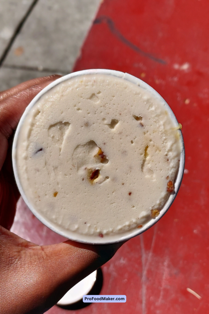 kube ice cream. Salted caramel with toasted pecans. Picture of a newly opened container