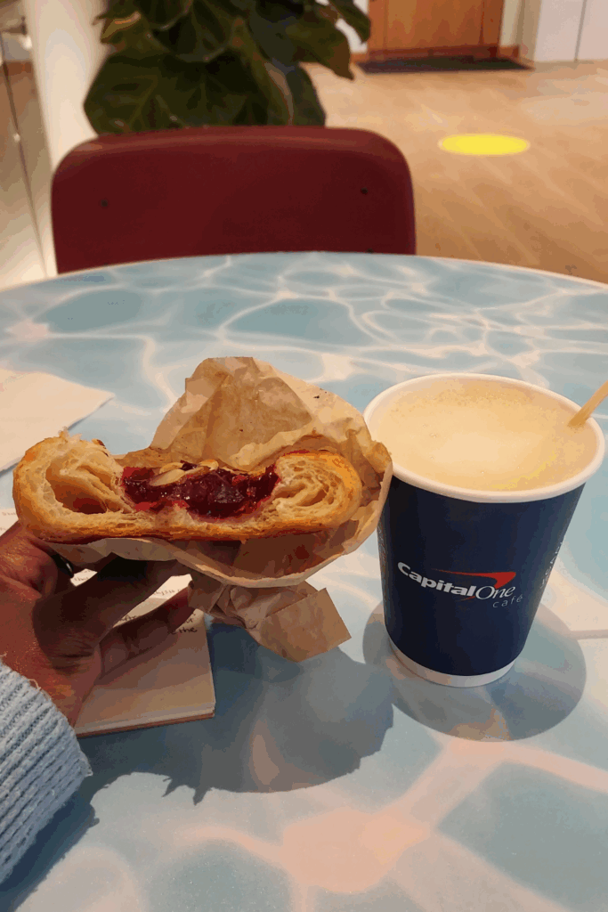 Cherry danish with almonds and latte from one of the many Boston cafes