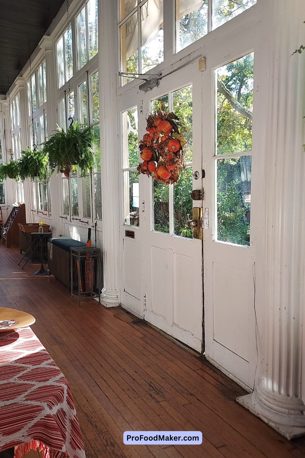 Close up of the front door of the front porch