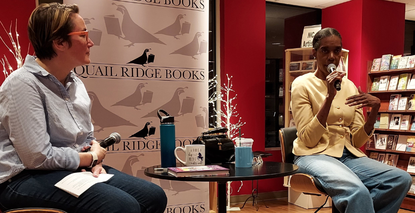 Spring, owner of now-closed Mama Dip's Kitchen sits with Andrea Weigl for a book talk at Quail Ridge Books.