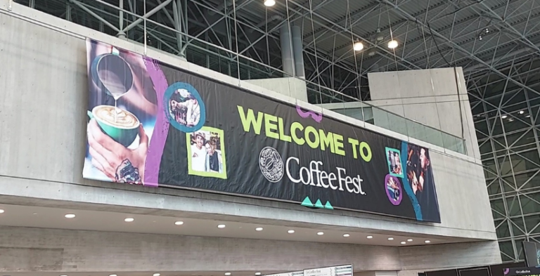 CoffeeFest NYC sign welcoming everyone to the Javits Center