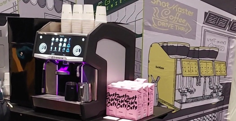 ghost town oats cartons at the Eversys booth at CoffeeFest nyc