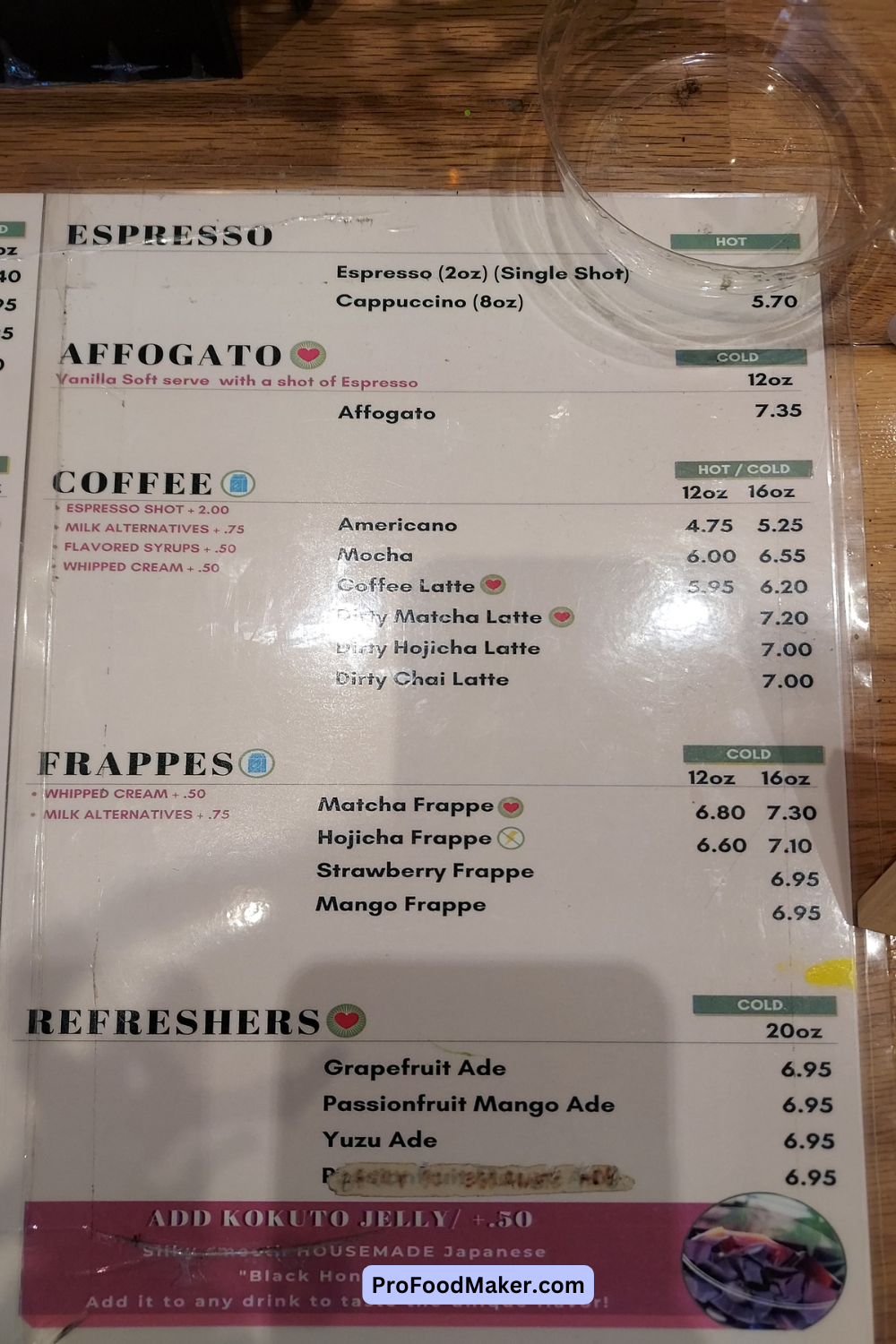 charlotte menu frappes and refreshers