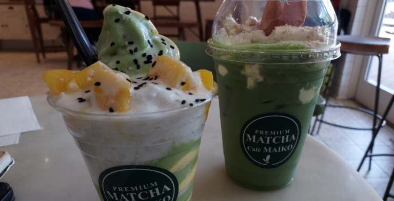 mango sticky rice parfait and banana pudding matcha latte
