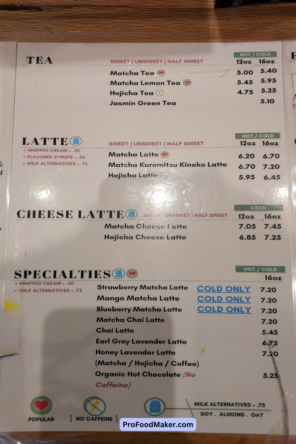 tea cheese lattes and specialties