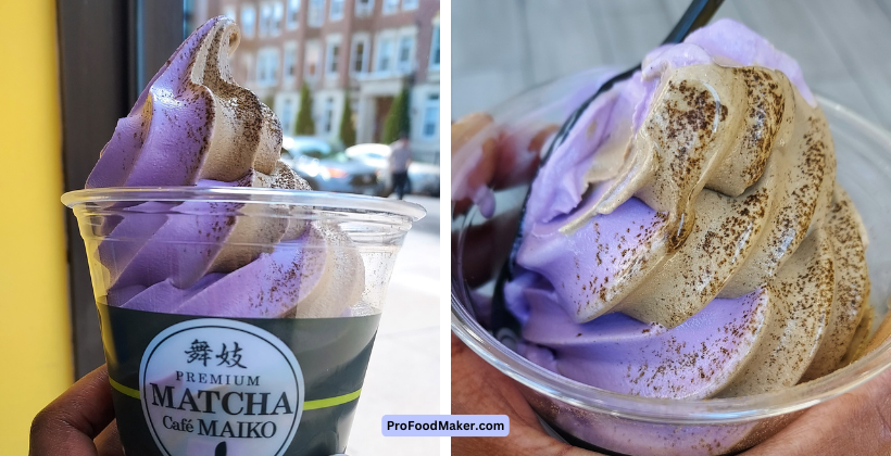 ube ice cream with hojicha