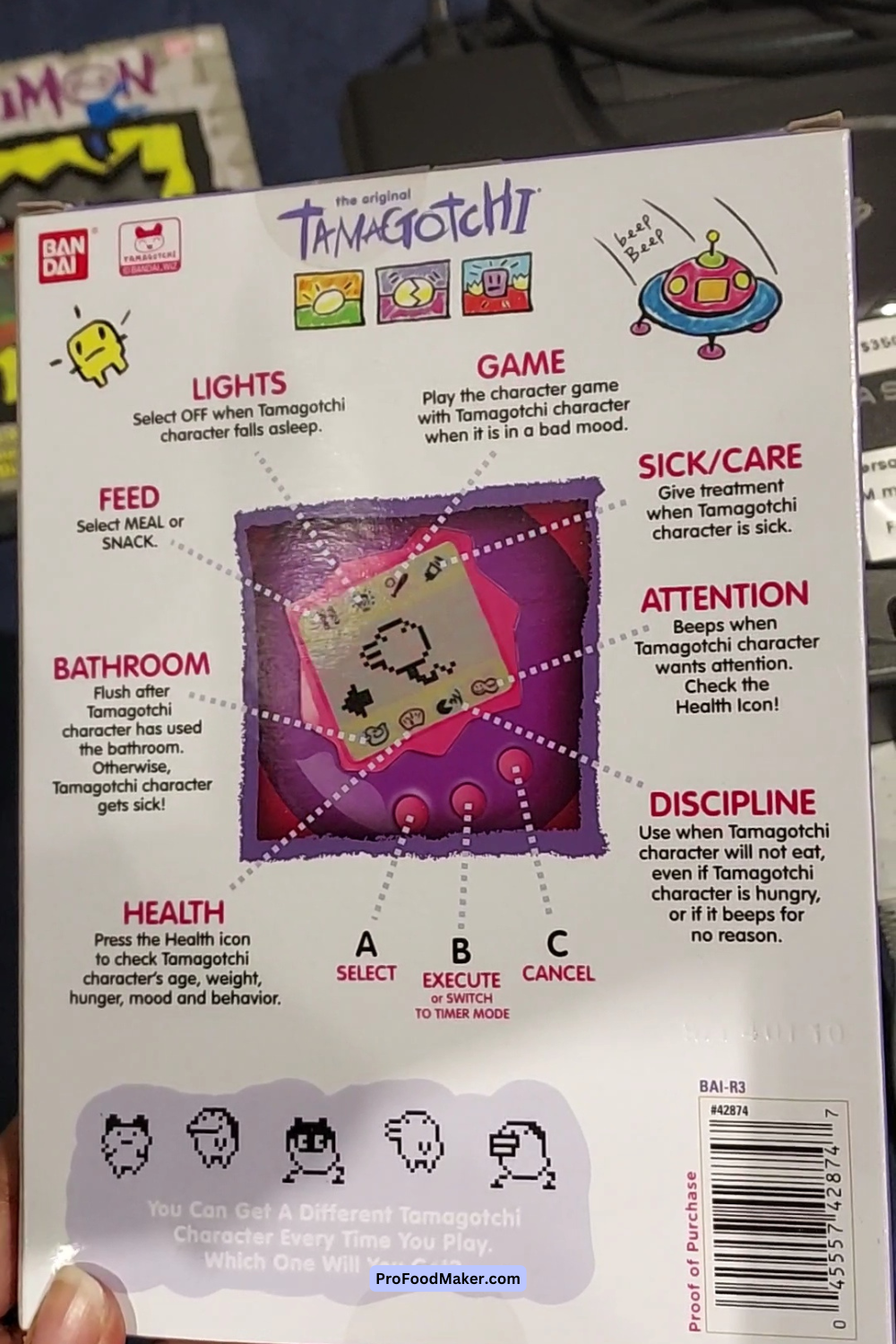 Tamagotchi Generation 1 box back cover